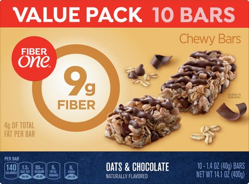 Chewy Bars, Oats and Chocolate, Fiber Snacks, Value Pack, 10 Ct, 14.1 Oz