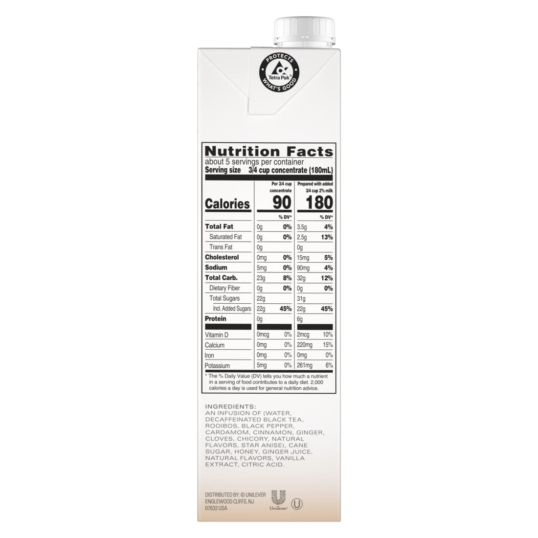 Decaf Chai Latte, Black Tea Concentrate, Easy-To-Serve Chai Tea for Everyday Lattes, Hot or Iced Tea and Mocktails, 32 Oz Tea Mix Carton