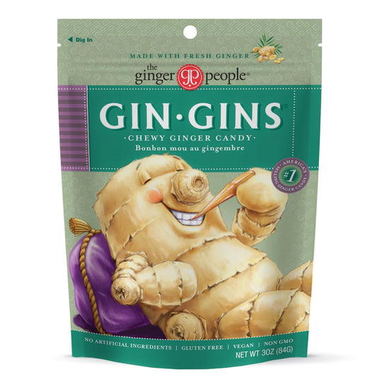 GIN GINS Original Ginger Chews – Natural Fresh Ginger Candy by  – Individually Wrapped Healthy Candy – Original Flavor – 3Oz Bag (Pack of 1)