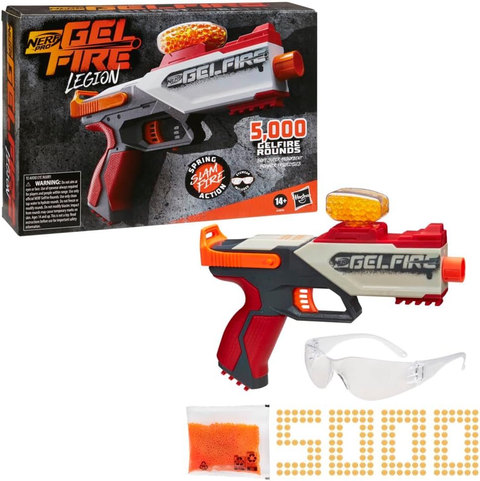 Pro Gelfire Legion Spring Action Blaster, 5000 Rounds, 130 Hopper, Protective Eyewear, Slam Fire, Ages 14 & Up