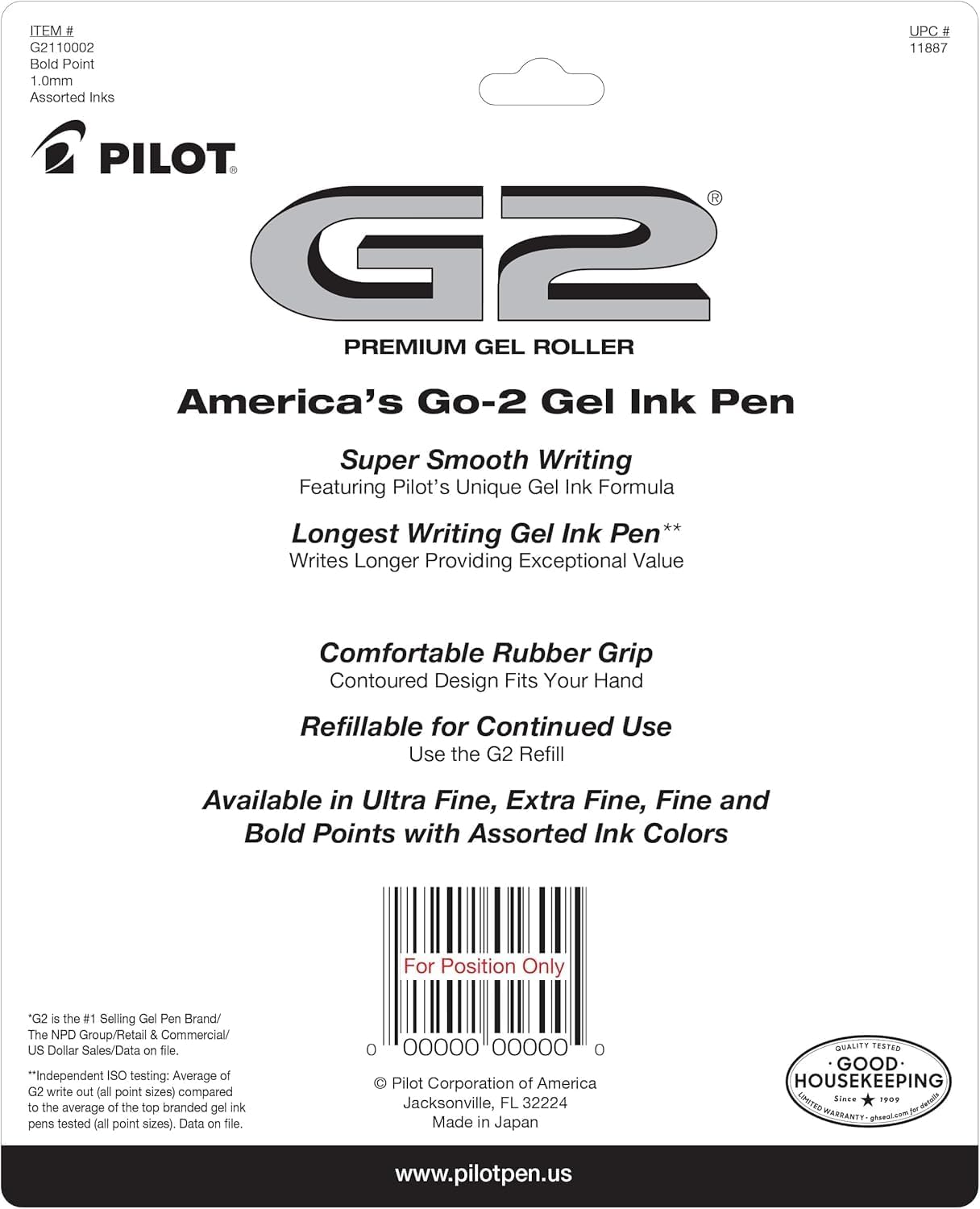 G2 Premium Retractable Gel-Ink Rolling Ball Pens, Bold Point (1.0Mm), Assorted, 10-Pack, (11887)