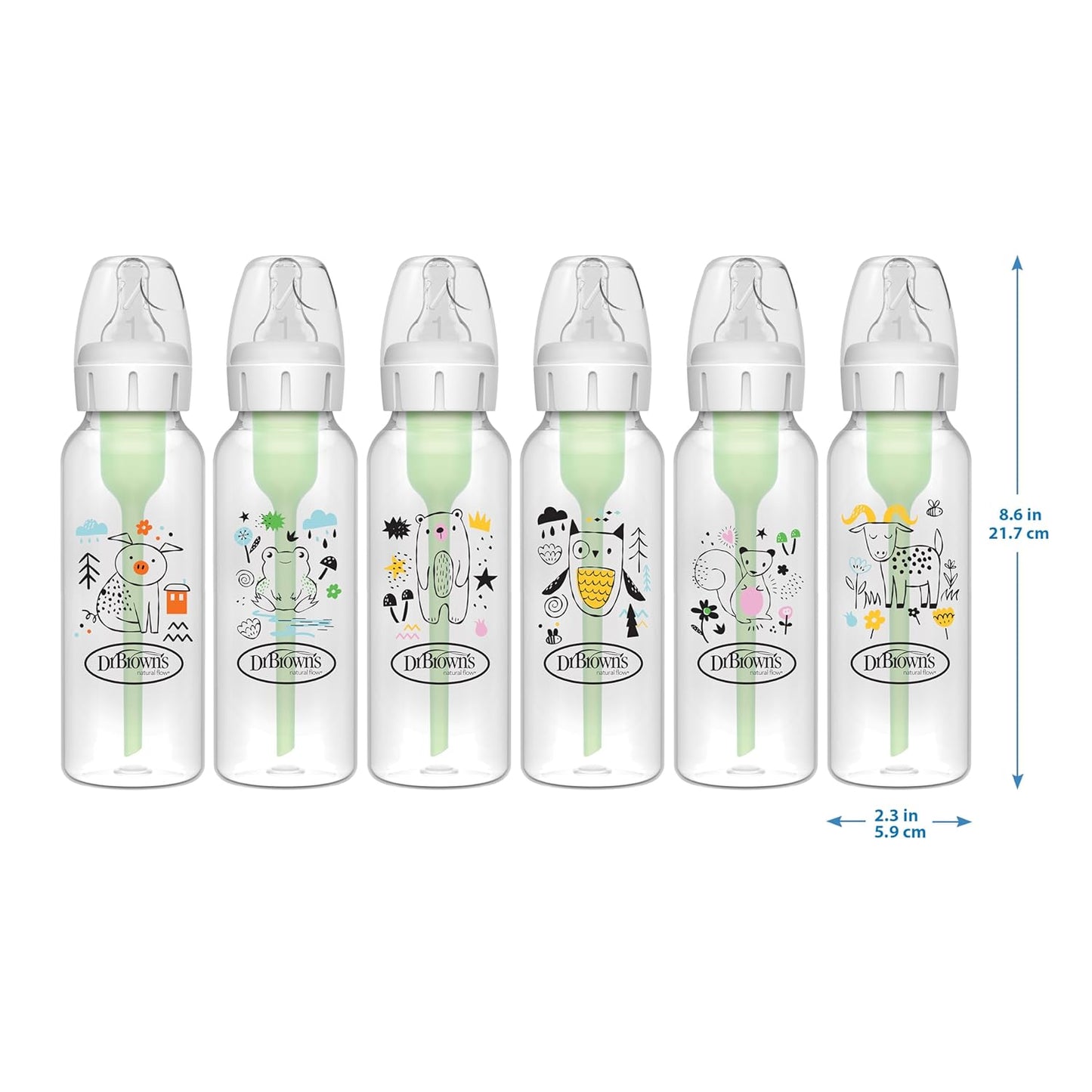 Natural Flow Anti-Colic Options+ Narrow Baby Bottle, Bear & Owl, 8 Oz/250 Ml, with Level 1 Slow Flow Nipple, BPA Free, 0M+, 2-Pack