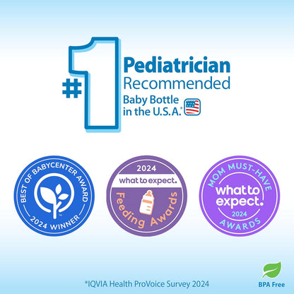 Natural Flow Anti-Colic Options+ Narrow Baby Bottle, Bear & Owl, 8 Oz/250 Ml, with Level 1 Slow Flow Nipple, BPA Free, 0M+, 2-Pack