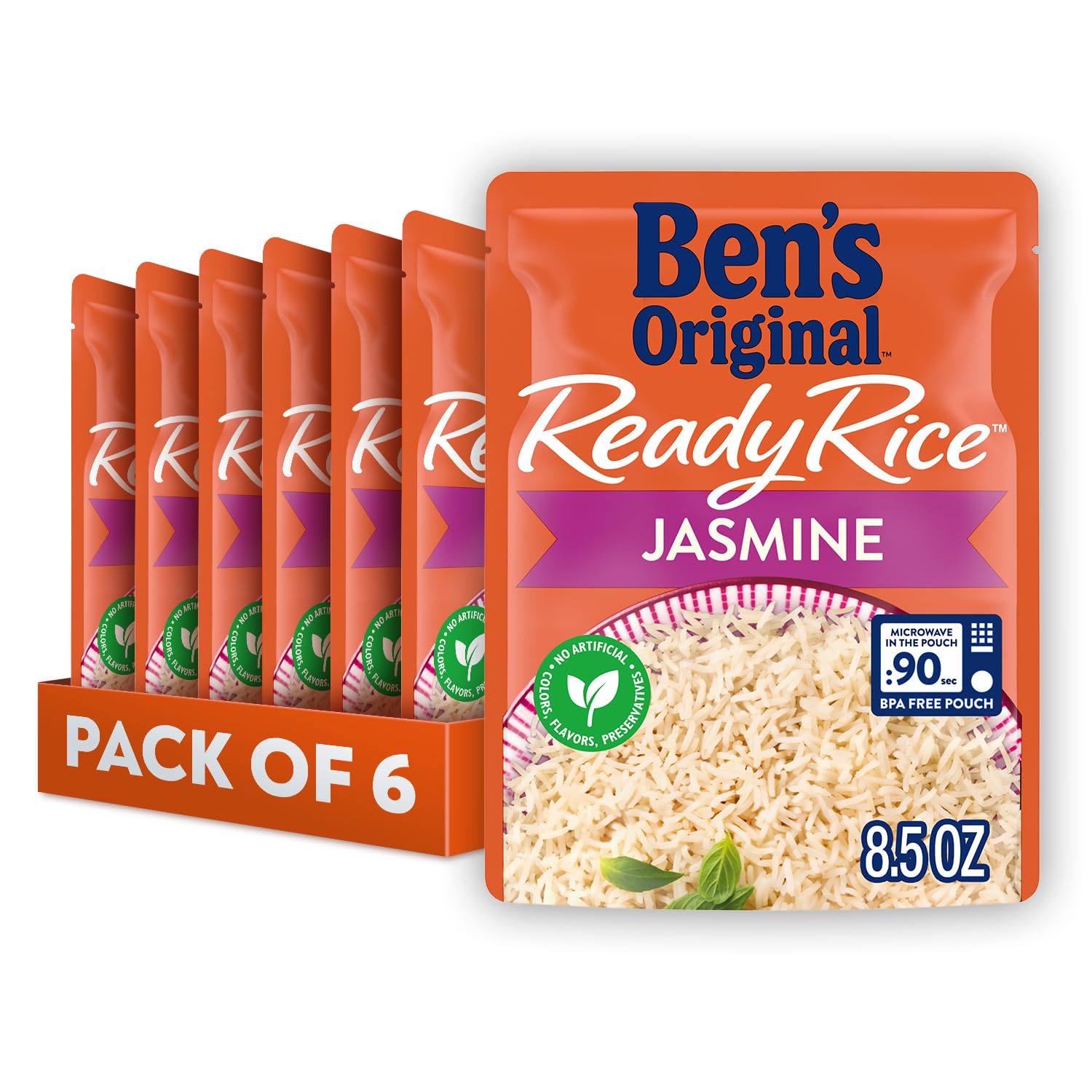 Ready Rice Jasmine Rice, Easy Dinner Side, 8.5 OZ Pouch (Pack of 6)