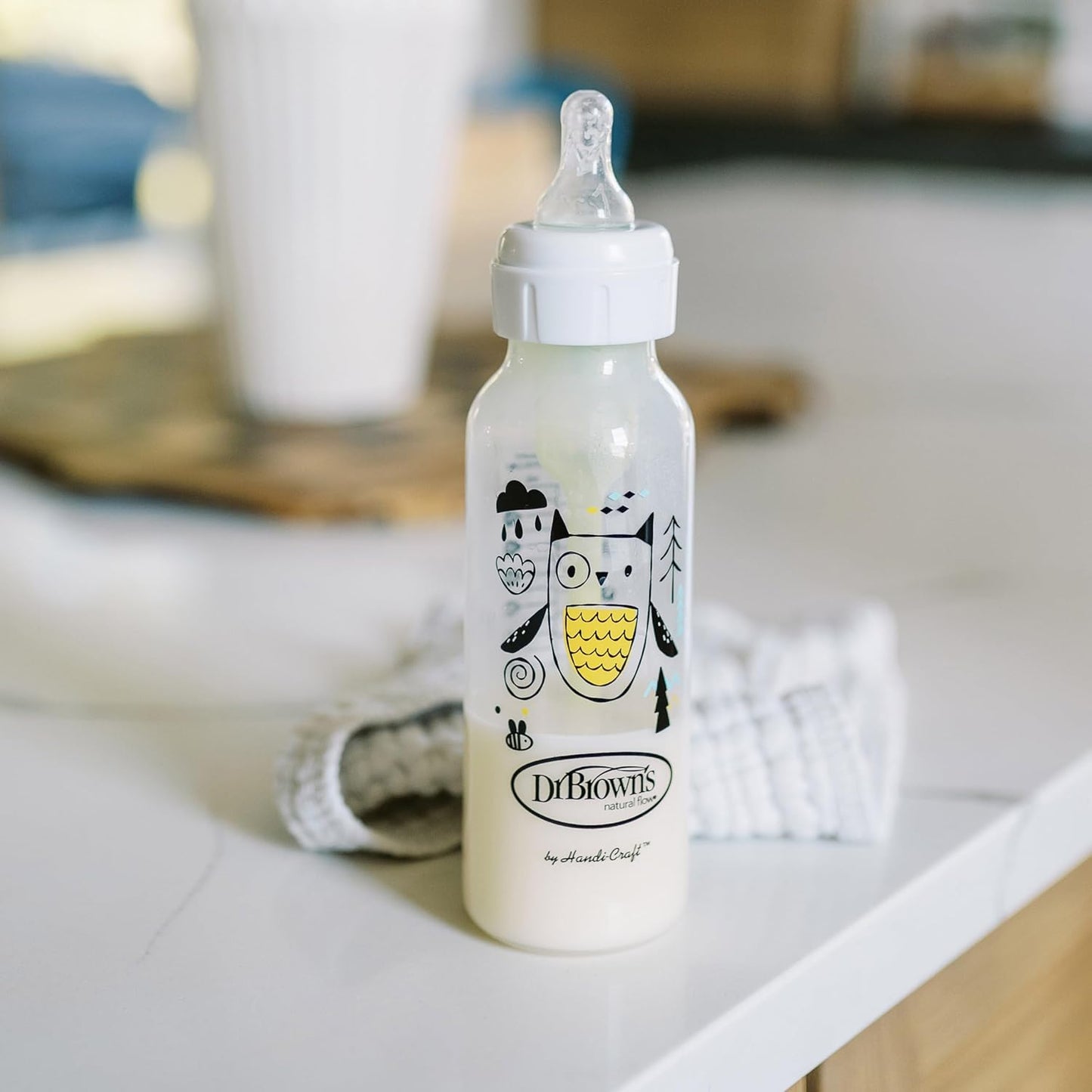 Natural Flow Anti-Colic Options+ Narrow Baby Bottle, Bear & Owl, 8 Oz/250 Ml, with Level 1 Slow Flow Nipple, BPA Free, 0M+, 2-Pack