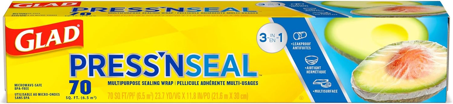 Press'N Seal Plastic Wrap for Food, Griptex Technology, 70 Square Foot Roll (Pack of 1)