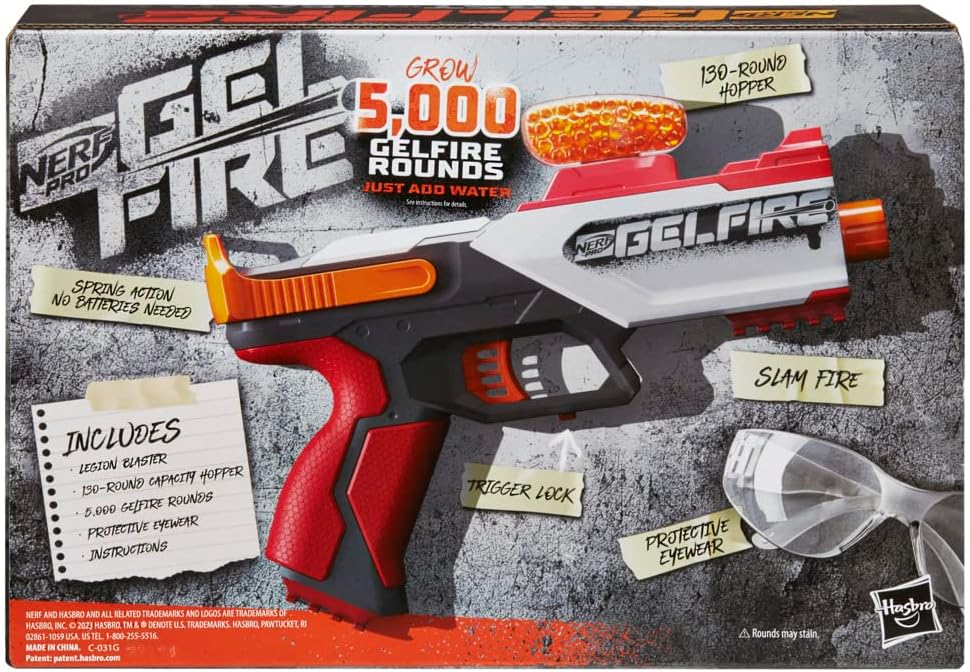 Pro Gelfire Legion Spring Action Blaster, 5000 Rounds, 130 Hopper, Protective Eyewear, Slam Fire, Ages 14 & Up