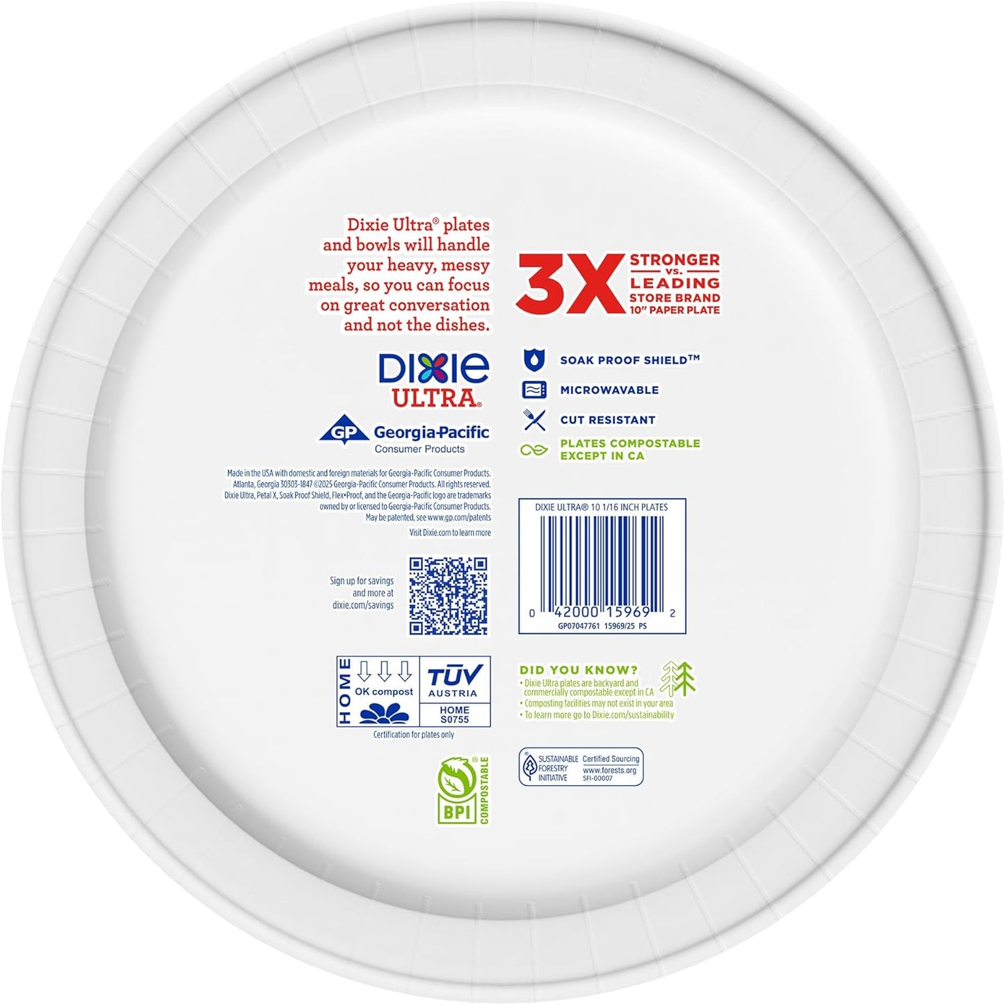 Ultra, Large Paper Plates, 10 Inch, 100 Count, 3X Stronger*, Heavy Duty, Microwave-Safe, Soak-Proof, Cut Resistant, Disposable Plates for Heavy, Messy Meals