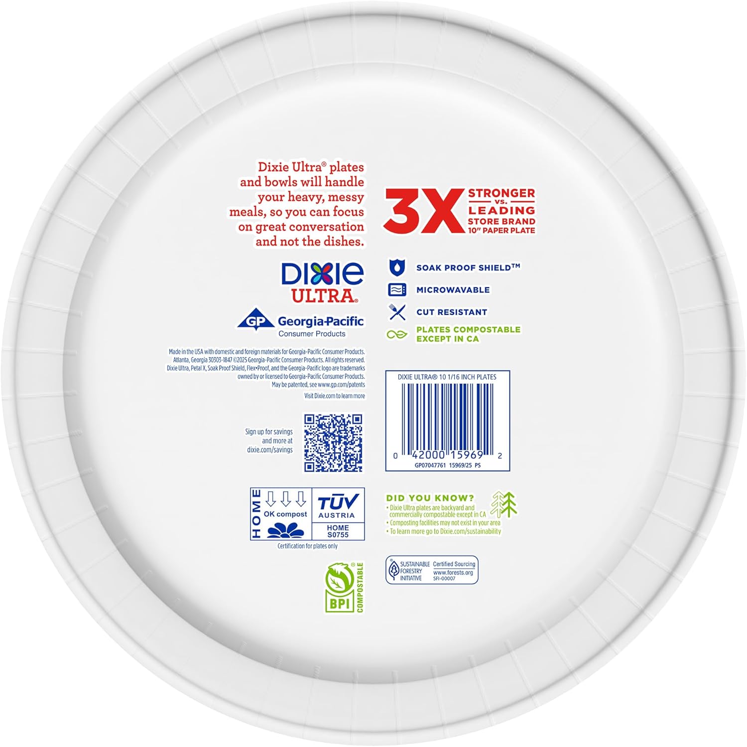 Ultra, Large Paper Plates, 10 Inch, 100 Count, 3X Stronger*, Heavy Duty, Microwave-Safe, Soak-Proof, Cut Resistant, Disposable Plates for Heavy, Messy Meals