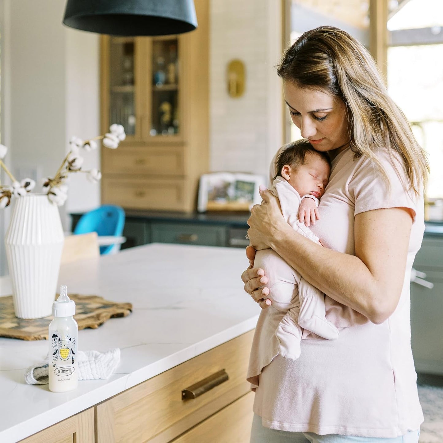 Natural Flow Anti-Colic Options+ Narrow Baby Bottle, Bear & Owl, 8 Oz/250 Ml, with Level 1 Slow Flow Nipple, BPA Free, 0M+, 2-Pack