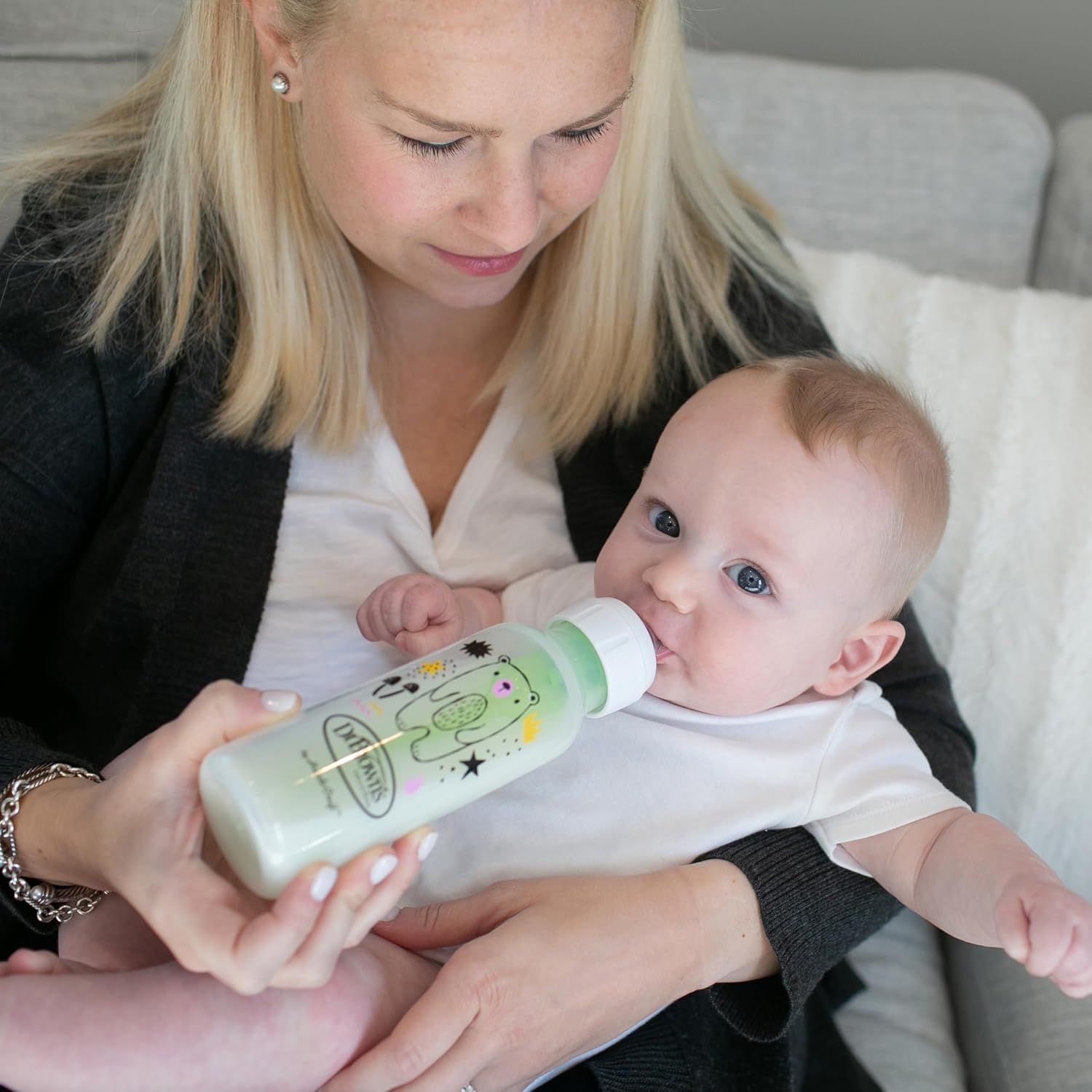 Natural Flow Anti-Colic Options+ Narrow Baby Bottle, Bear & Owl, 8 Oz/250 Ml, with Level 1 Slow Flow Nipple, BPA Free, 0M+, 2-Pack