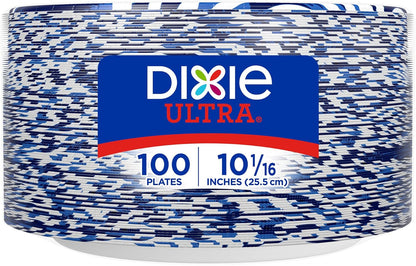 Ultra, Large Paper Plates, 10 Inch, 100 Count, 3X Stronger*, Heavy Duty, Microwave-Safe, Soak-Proof, Cut Resistant, Disposable Plates for Heavy, Messy Meals