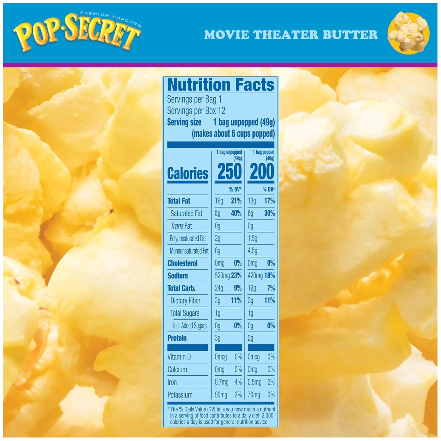 Pop Secret Microwave Popcorn, Movie Theater Butter Flavor, 1.75 Oz Snack Bags, (Pack of 12)
