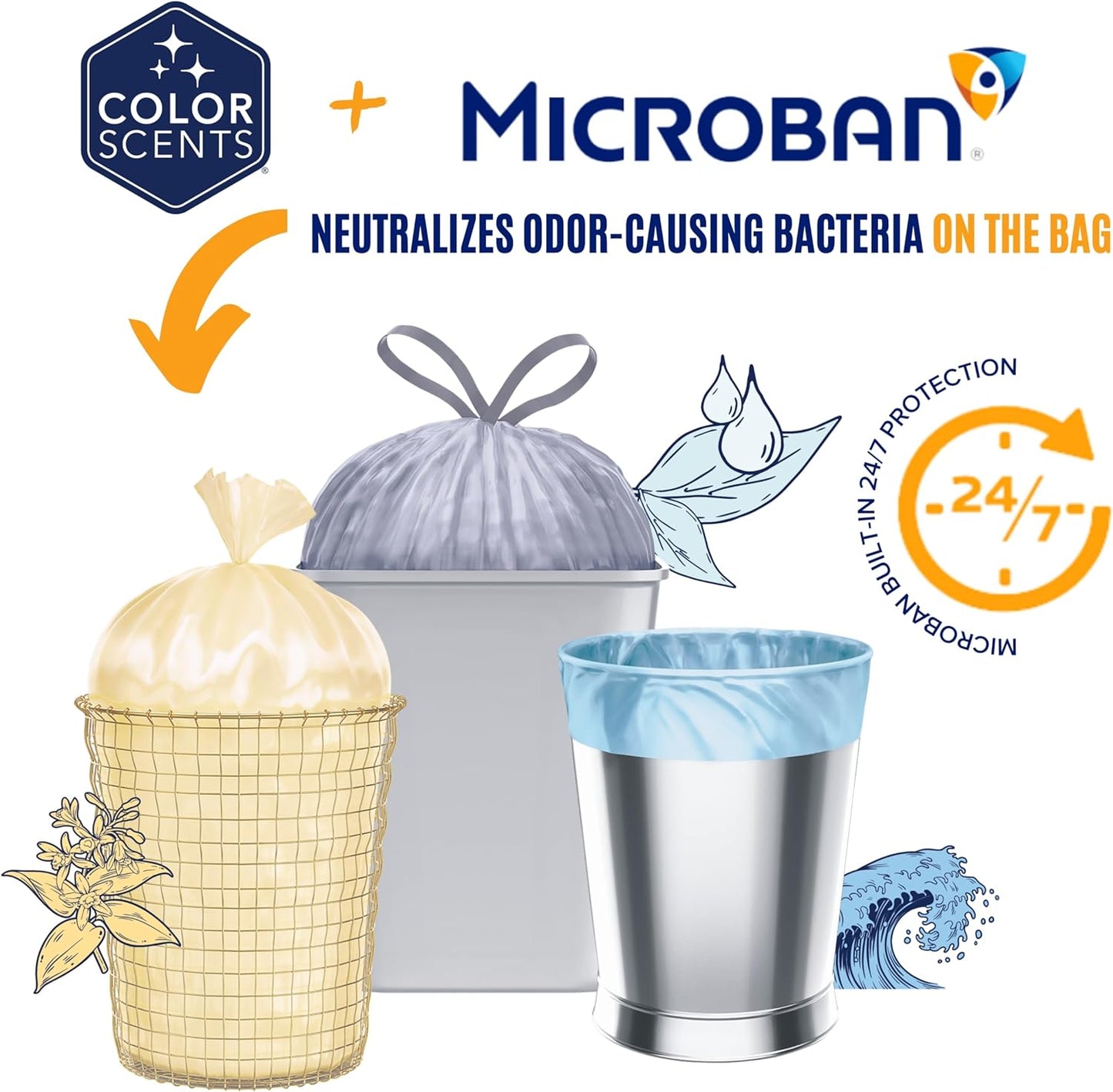 Medium Trash Bags - 8 Gallon, 40 Bags (1 Pack of 40 Bags) Twist Tie - Cream Color Bag in Vanilla Flower Scent with Microban