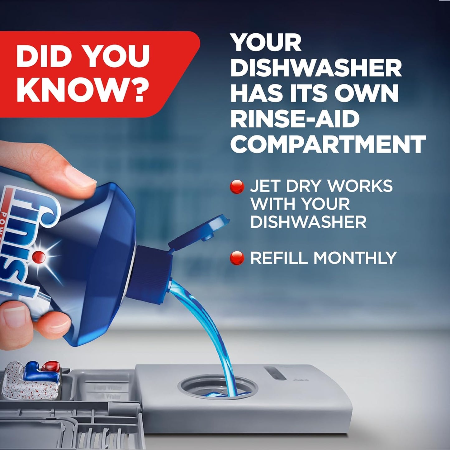 Jet-Dry Dishwasher Rinse Aid, Compatible with Dishwasher Detergent, Prevents Spots & Residues, Dries, Shine & Protects, 32 Oz, 300 Washes