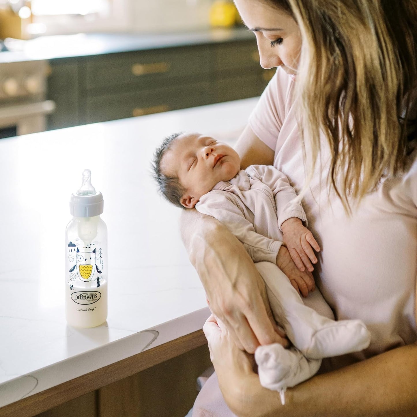 Natural Flow Anti-Colic Options+ Narrow Baby Bottle, Bear & Owl, 8 Oz/250 Ml, with Level 1 Slow Flow Nipple, BPA Free, 0M+, 2-Pack