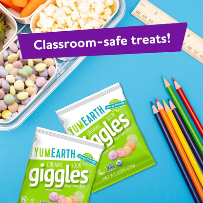 Organic Sour Giggles Chewy Candy - Allergy Friendly (Top 9 Free), No Artificial Dyes or Flavors, Non GMO, Gluten Free, Vegan - Individually Wrapped Sour Snack Packs - 0.5 Ounce (Pack of 10)