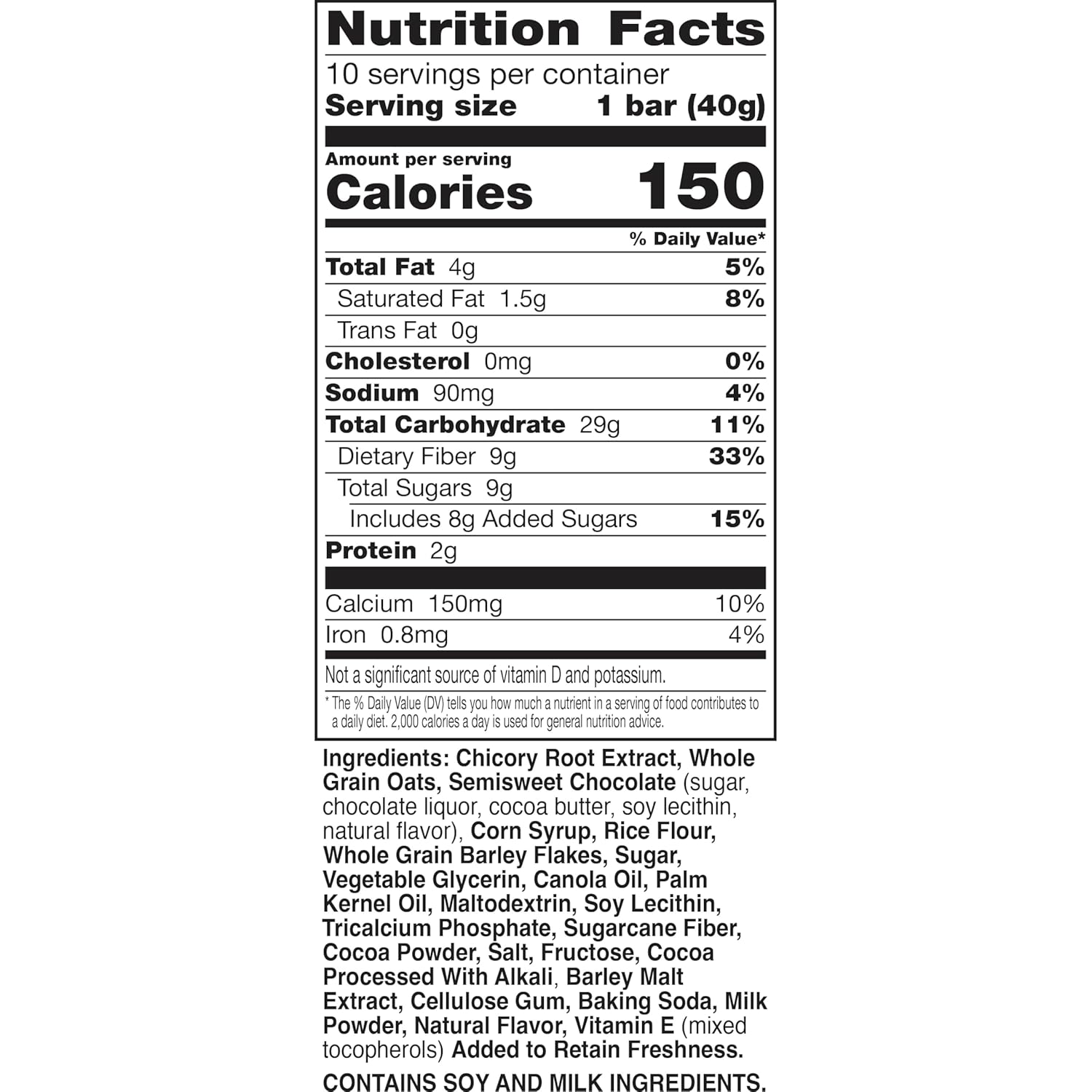 Chewy Bars, Oats and Chocolate, Fiber Snacks, Value Pack, 10 Ct, 14.1 Oz