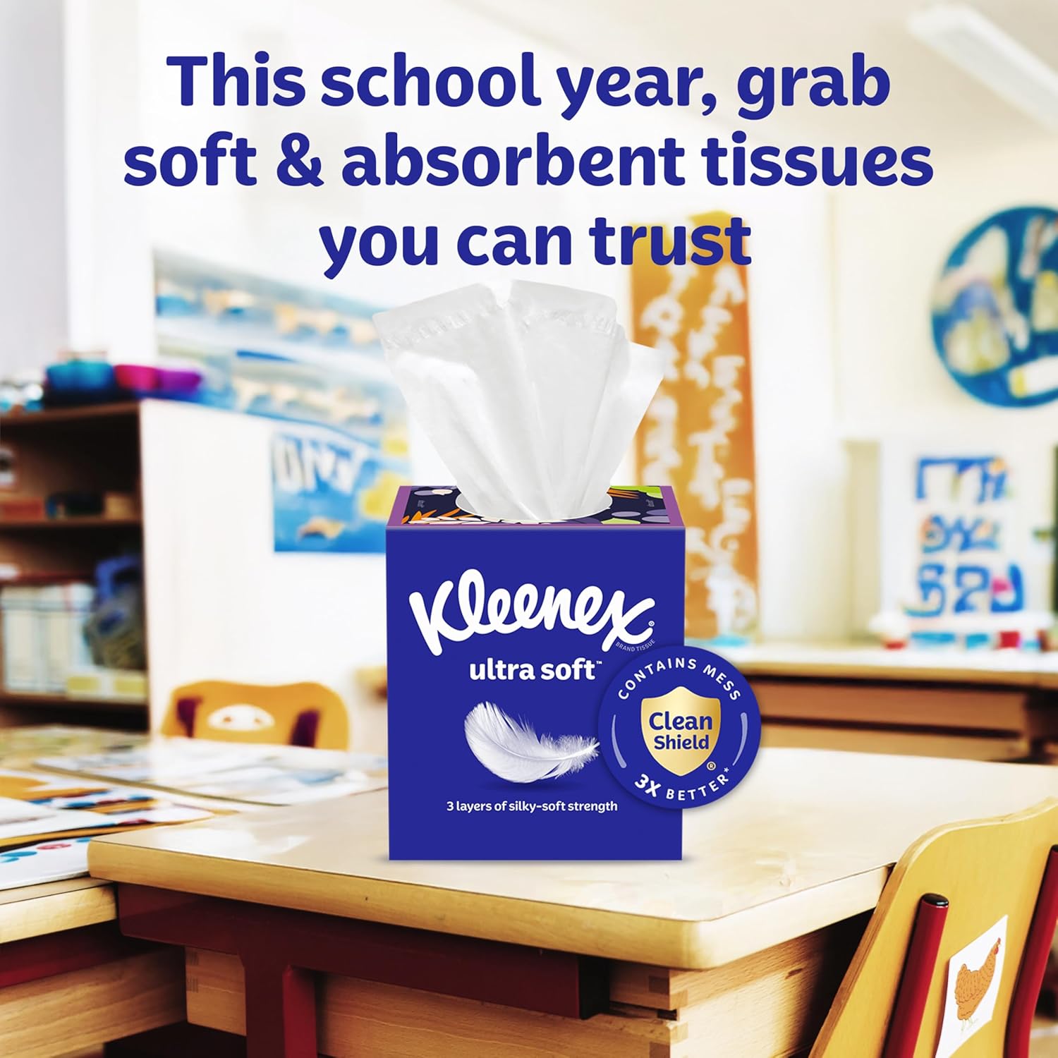 Ultra Soft Facial Tissues, 3 Flat Boxes, 120 Tissues per Box, 3-Ply (360 Total), Packaging May Vary