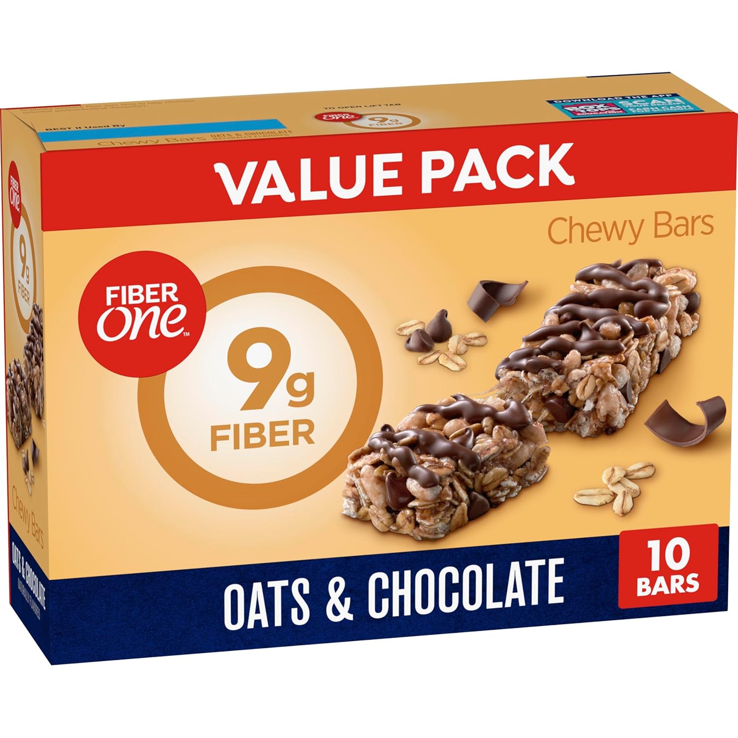 Chewy Bars, Oats and Chocolate, Fiber Snacks, Value Pack, 10 Ct, 14.1 Oz