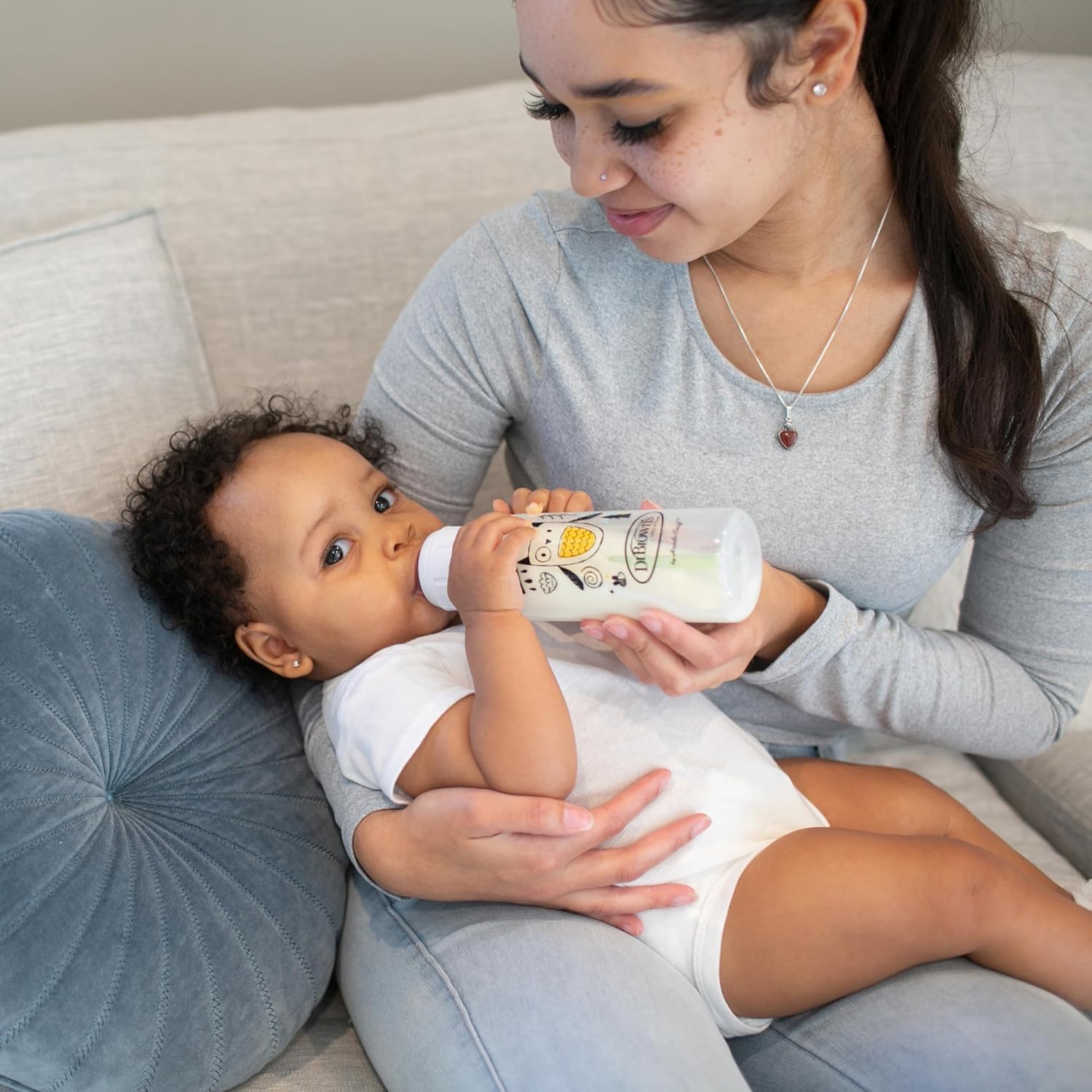 Natural Flow Anti-Colic Options+ Narrow Baby Bottle, Bear & Owl, 8 Oz/250 Ml, with Level 1 Slow Flow Nipple, BPA Free, 0M+, 2-Pack