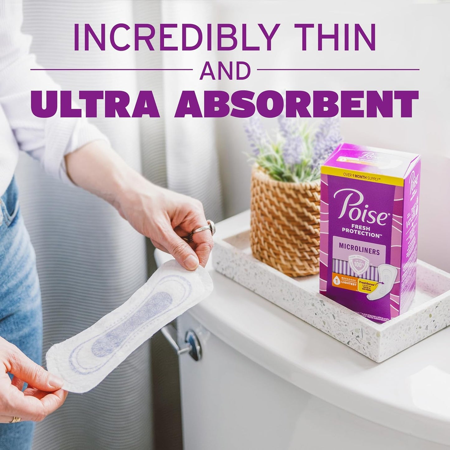 Daily Microliners, Incontinence Panty Liners, 1 Drop Lightest Absorbency, Regular, 54 Count of Pantiliners