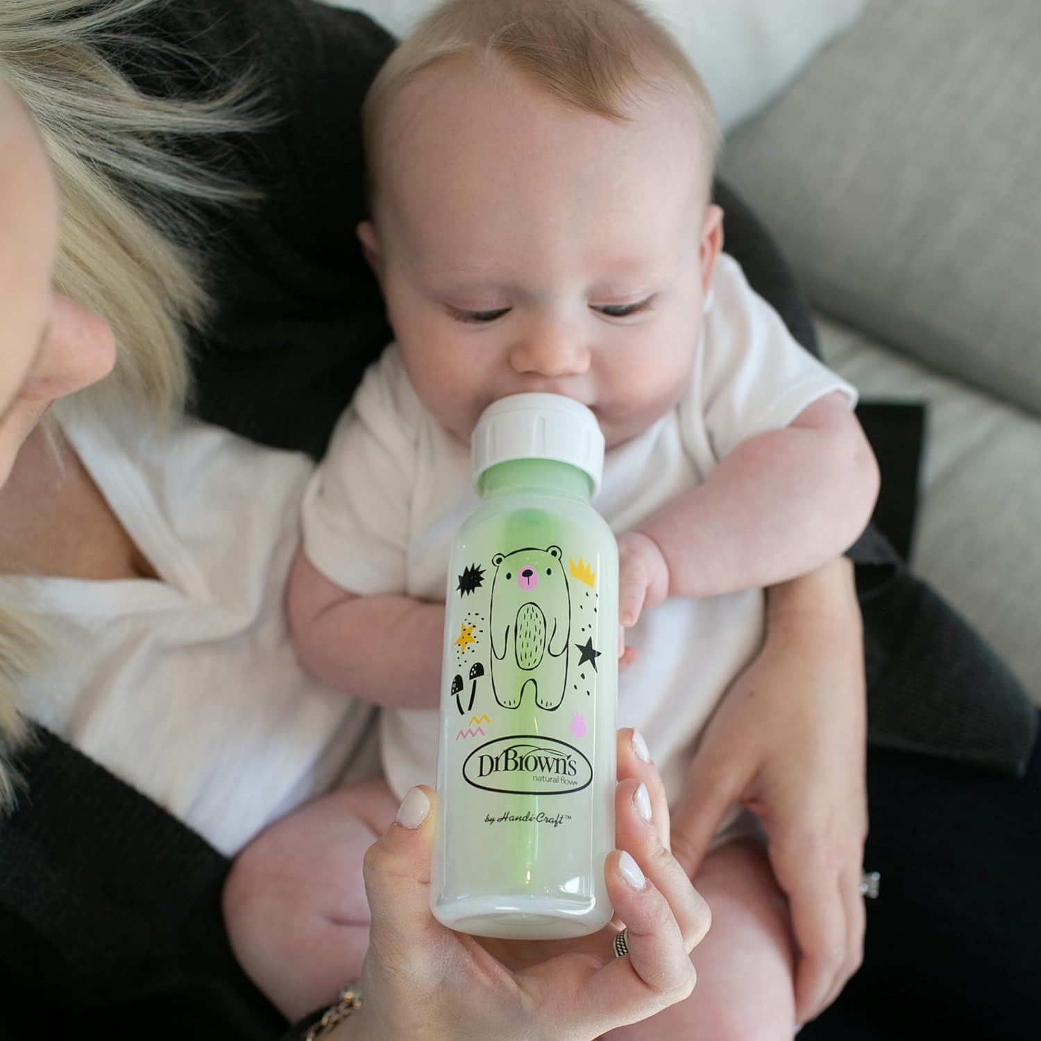 Natural Flow Anti-Colic Options+ Narrow Baby Bottle, Bear & Owl, 8 Oz/250 Ml, with Level 1 Slow Flow Nipple, BPA Free, 0M+, 2-Pack