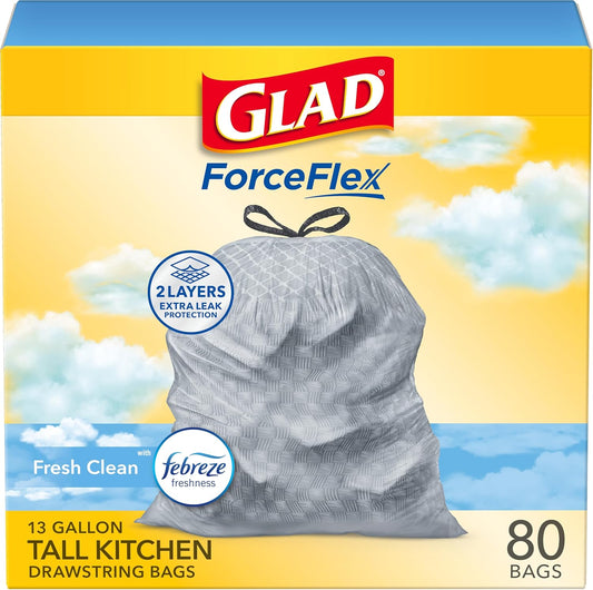 Forceflex Tall Kitchen Trash Bags, 13 Gallon, Fresh Clean, 80 Count (Package May Vary)