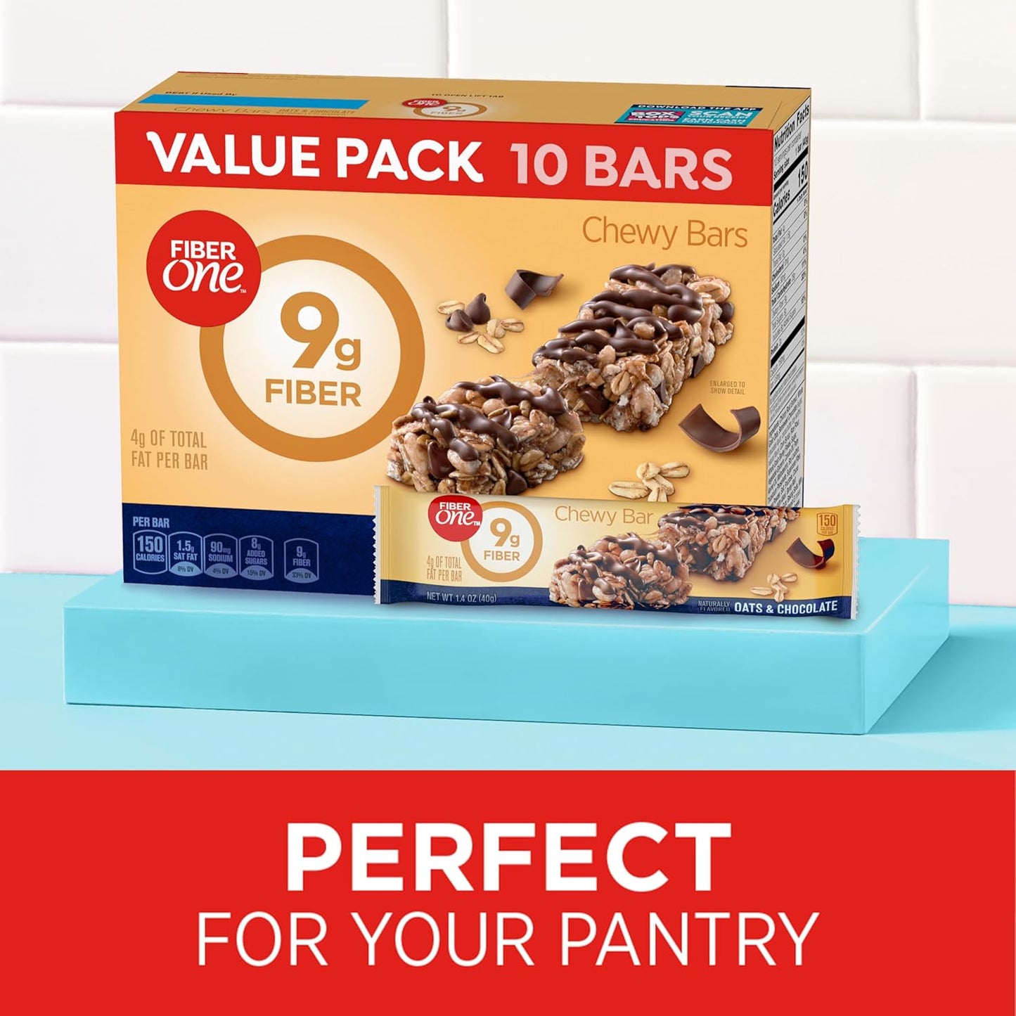 Chewy Bars, Oats and Chocolate, Fiber Snacks, Value Pack, 10 Ct, 14.1 Oz