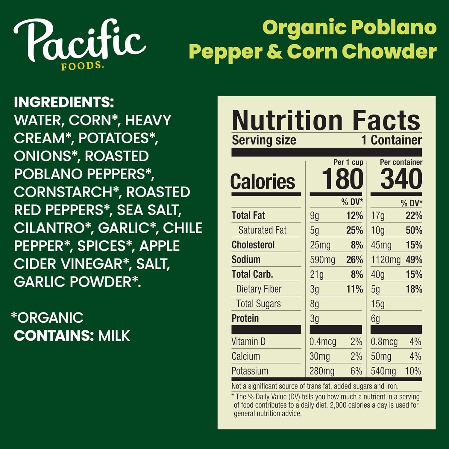 Organic Poblano Pepper and Corn Chowder, 16.3 Oz Can